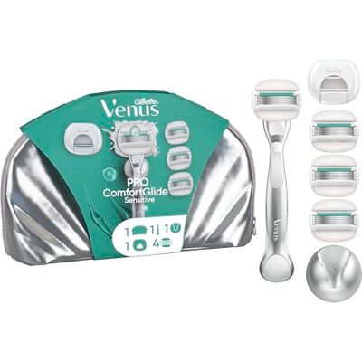 Gillette Venus Rasoir Femme Pro ComfortGlide Sensitive 4 Recharges, Argent - Publicité Gillette Venus Rasoir Femme Pro ComfortGlide Sensitive 4 Recharges, Argent - Publicité