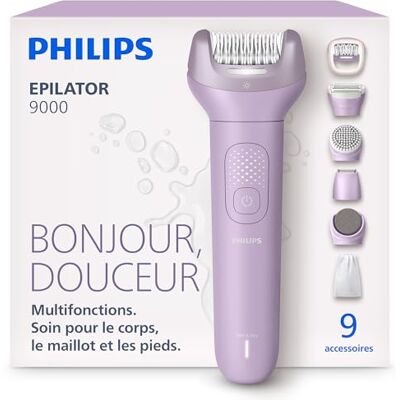 PHILIPS Épilateur série 9000 – épilateur électrique sans fil, sur peau sèche ou humide, jambes, corps et maillot, avec ProGuide, 9 accessoires, dont pédicure, autonomie 60 min, modèle BRE728/00 - Publicité PHILIPS Épilateur série 9000 – épilateur électrique sans fil, sur peau sèche ou humide, jambes, corps et maillot, avec ProGuide, 9 accessoires, dont pédicure, autonomie 60 min, modèle BRE728/00 - Publicité