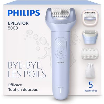 PHILIPS Épilateur série 8000 – épilateur électrique sans fil, utilisation sur peau sèche ou humide, épilation des jambes et du corps, avec ProGuide, 5 accessoires, autonomie 60 min, modèle BRE709/00 - Publicité PHILIPS Épilateur série 8000 – épilateur électrique sans fil, utilisation sur peau sèche ou humide, épilation des jambes et du corps, avec ProGuide, 5 accessoires, autonomie 60 min, modèle BRE709/00 - Publicité