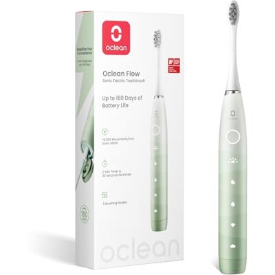 Oclean Flow, Brosse à Dents Électrique, Autonomie 180 jours, Brosse à Dents Électrique Sonique, 5 Modes avec Sensible, Minuterie & Rappel 30s, IPX7- Vert - Publicité Oclean Flow, Brosse à Dents Électrique, Autonomie 180 jours, Brosse à Dents Électrique Sonique, 5 Modes avec Sensible, Minuterie & Rappel 30s, IPX7- Vert - Publicité