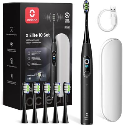 Oclean X Elite 10 Brosse à dents électrique sonique, 5 Modes et 12 zones de suivi, Brosse à dents électrique, SmarTimer, 40 jours autonomie, Silencieux, 6 Têtes & Étui Voyage, Noir Set - Publicité Oclean X Elite 10 Brosse à dents électrique sonique, 5 Modes et 12 zones de suivi, Brosse à dents électrique, SmarTimer, 40 jours autonomie, Silencieux, 6 Têtes & Étui Voyage, Noir Set - Publicité