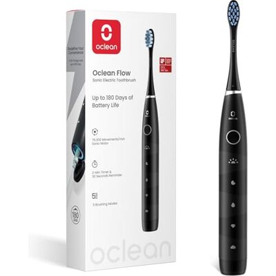 Oclean Flow, Brosse à Dents Électrique, Autonomie de 180 jours Brosse à Dents Sonique, 5 Modes avec Blanchiment, Minuterie & Rappel 30s, IPX7 Noir - Publicité Oclean Flow, Brosse à Dents Électrique, Autonomie de 180 jours Brosse à Dents Sonique, 5 Modes avec Blanchiment, Minuterie & Rappel 30s, IPX7 Noir - Publicité