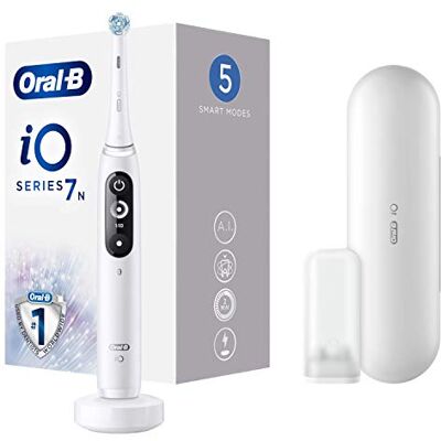 Oral-B iO 7n, Brosse à Dents Électrique Rechargeable, Souple pour Voyage, Détecteur de Position, 1 Brossette et 1 Étui de Voyage Premium Offert, Connexion Bluetooth, Blanc - Publicité Oral-B iO 7n, Brosse à Dents Électrique Rechargeable, Souple pour Voyage, Détecteur de Position, 1 Brossette et 1 Étui de Voyage Premium Offert, Connexion Bluetooth, Blanc - Publicité