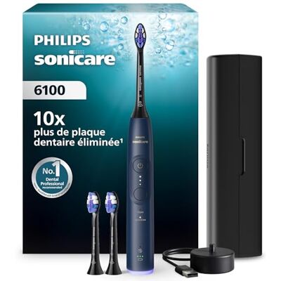 PHILIPS Brosse à dents électrique Sonicare série 6100 – Nouvelle génération, capteur de pression, 6 réglages, SmarTimer, BrushPacer, autonomie 21 j, étui de voyage, bleu marine, modèle HX7403/07 - Publicité PHILIPS Brosse à dents électrique Sonicare série 6100 – Nouvelle génération, capteur de pression, 6 réglages, SmarTimer, BrushPacer, autonomie 21 j, étui de voyage, bleu marine, modèle HX7403/07 - Publicité