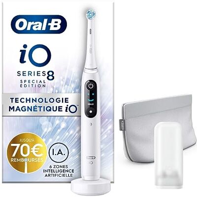Oral-B iO-8- Brosse À Dents Électrique Rechargeable Édition Spéciale,1 Manche Haut De Gamme Blanc Avec Technologie Magnétique Révolutionnaire, 1 Brossette, 1 Pochette Magnétique - Publicité Oral-B iO-8- Brosse À Dents Électrique Rechargeable Édition Spéciale,1 Manche Haut De Gamme Blanc Avec Technologie Magnétique Révolutionnaire, 1 Brossette, 1 Pochette Magnétique - Publicité