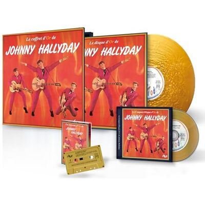 Johnny Hallyday La Coffret D'Or LP 30cm Effet Doré, CD Effet Doré & K7 Effet Doré - Publicité Johnny Hallyday La Coffret D'Or LP 30cm Effet Doré, CD Effet Doré & K7 Effet Doré - Publicité