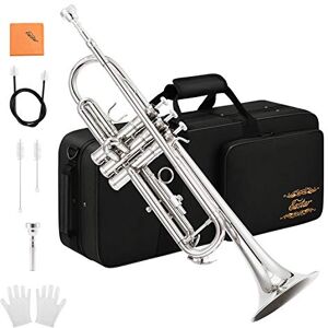 Eastar Coffret trompette en si bémol pour débutants, instrument de musique en cuivre pour étudiants, étui rigide, kit de nettoyage, embouchure 7C et gants, ETR-380N, argent - Publicité Eastar Coffret trompette en si bémol pour débutants, instrument de musique en cuivre pour étudiants, étui rigide, kit de nettoyage, embouchure 7C et gants, ETR-380N, argent - Publicité