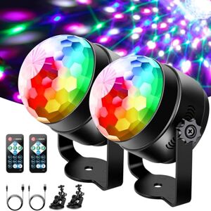 HAUSPROFI Lot de 2 boules disco LED avec commande musicale et télécommande, 7 modes de couleur et rotation à 360° avec câble USB de 4 m, lumière disco pour enfants, fêtes et Noël - Publicité