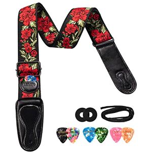 LEKATO Sangle de Guitare Sangle de Guitare Acoustique Electrique Ceinture de Guitare avec 6 médiators Motif de Broderie de Fleurs Sangle de Basse pour Guitares Basses (Rouge) - Publicité LEKATO Sangle de Guitare Sangle de Guitare Acoustique Electrique Ceinture de Guitare avec 6 médiators Motif de Broderie de Fleurs Sangle de Basse pour Guitares Basses (Rouge) - Publicité