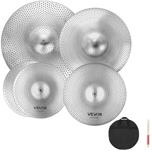 VEVOR Ensemble de Cymbales Batterie, Cymbale Charleston 355 mm, Crash 400 mm, Crash 455 mm, Ride 505 mm, avec Baguettes, Sac de Rangement, Lot de 4 Cymbales à Faible Volume, Couleur Argent Brillant - Publicité VEVOR Ensemble de Cymbales Batterie, Cymbale Charleston 355 mm, Crash 400 mm, Crash 455 mm, Ride 505 mm, avec Baguettes, Sac de Rangement, Lot de 4 Cymbales à Faible Volume, Couleur Argent Brillant - Publicité