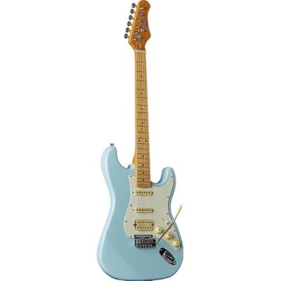 EKO GUITARS – Guitare Électrique ST-351, Corps en Peuplier, Manche en Érable, Touche en Érable, Micros H-S-S, Chevalet Tremolo Vintage, 22 Frettes, Diapason 648 mm, Couleur Daphne Blue - Publicité EKO GUITARS – Guitare Électrique ST-351, Corps en Peuplier, Manche en Érable, Touche en Érable, Micros H-S-S, Chevalet Tremolo Vintage, 22 Frettes, Diapason 648 mm, Couleur Daphne Blue - Publicité