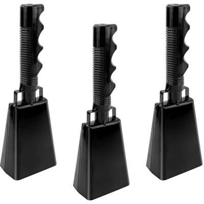 Aramanara Lot de 3 cloches de vache de 21,8 cm avec poignée, sonnettes d'appel bruyantes pour événements sportifs, fêtes, ferme, match de football, marathon (noir) - Publicité Aramanara Lot de 3 cloches de vache de 21,8 cm avec poignée, sonnettes d'appel bruyantes pour événements sportifs, fêtes, ferme, match de football, marathon (noir) - Publicité