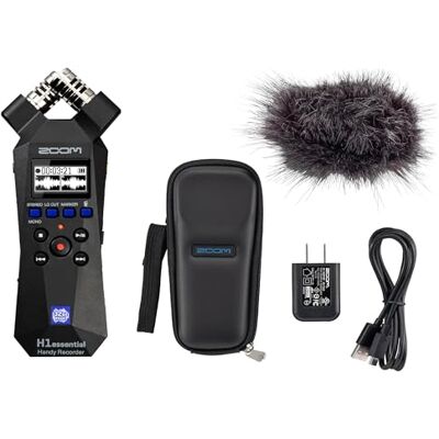 Zoom H1essential Ensemble enregistreur audio portable 2 pistes 32 bits avec APH-1e avec pare-brise poilu, coque rembourrée, adaptateur secteur et câble USB C - Publicité Zoom H1essential Ensemble enregistreur audio portable 2 pistes 32 bits avec APH-1e avec pare-brise poilu, coque rembourrée, adaptateur secteur et câble USB C - Publicité