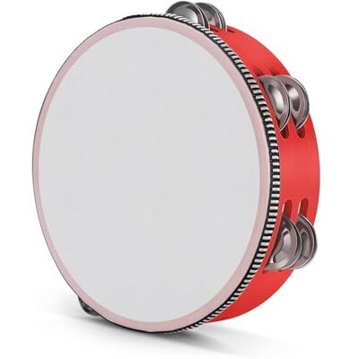 Flexzion Tambourin portatif en bois pour adultes 20,3 cm Double rangée 8 paires de jingles (rouge) Instrument de musique à percussion rond Tamborines avec zills en métal - Publicité Flexzion Tambourin portatif en bois pour adultes 20,3 cm Double rangée 8 paires de jingles (rouge) Instrument de musique à percussion rond Tamborines avec zills en métal - Publicité