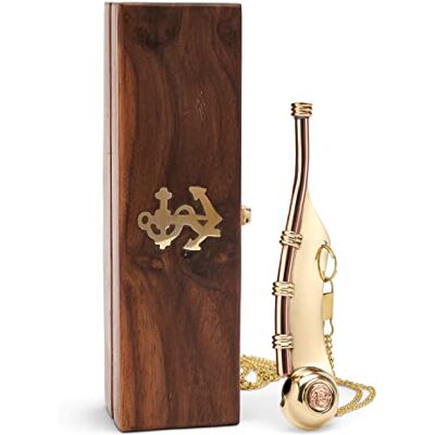 NKlaus Sifflet de maître d'équipage maritime 12cm laiton avec chaîne dans boîte en bois Sifflet d'appel 11517 - Publicité NKlaus Sifflet de maître d'équipage maritime 12cm laiton avec chaîne dans boîte en bois Sifflet d'appel 11517 - Publicité