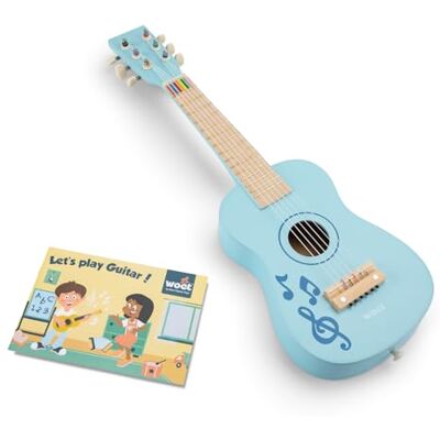 Woet ® Guitare Jouet Bleue en Bois pour Enfants, 6 Cordes en Nylon avec Sangle, Corde de Rechange et Livret Musical Coloré avec 3 Chansons, Instrument Éducatif Débutant, À Partir de 3 Ans - Publicité Woet ® Guitare Jouet Bleue en Bois pour Enfants, 6 Cordes en Nylon avec Sangle, Corde de Rechange et Livret Musical Coloré avec 3 Chansons, Instrument Éducatif Débutant, À Partir de 3 Ans - Publicité