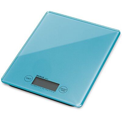 MAUL Pèse-lettres gloss bleu clair numérique 5 kg compact surface en verre élégante, format plat gain de place, tare à une touche, unités g lb oz ml, pile incluse - Publicité MAUL Pèse-lettres gloss bleu clair numérique 5 kg compact surface en verre élégante, format plat gain de place, tare à une touche, unités g lb oz ml, pile incluse - Publicité