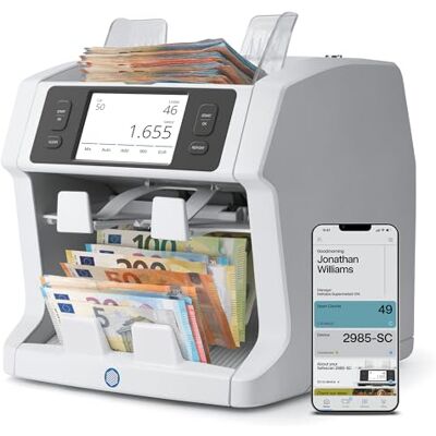 Safescan 2985-SC Compteuse de billets valorisatrice qui compte et trie les billets mélangés Compteuse de billets avec détection de faux billets sur 10 points Avec l'application gratuite - Publicité Safescan 2985-SC Compteuse de billets valorisatrice qui compte et trie les billets mélangés Compteuse de billets avec détection de faux billets sur 10 points Avec l'application gratuite - Publicité