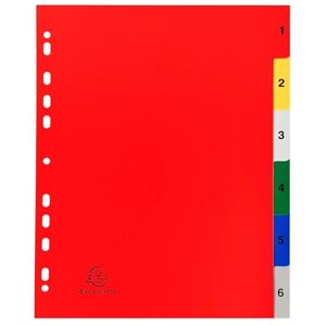 Exacompta Réf. 2506E Carton de 20 Intercalaires en polypropylène avec 6 onglets imprimés numériques de 1 à 6 en couleur Page d'indexation imrpimable Format à classer A4 maxi 24,5 x 29,7 cm - Publicité Exacompta Réf. 2506E Carton de 20 Intercalaires en polypropylène avec 6 onglets imprimés numériques de 1 à 6 en couleur Page d'indexation imrpimable Format à classer A4 maxi 24,5 x 29,7 cm - Publicité
