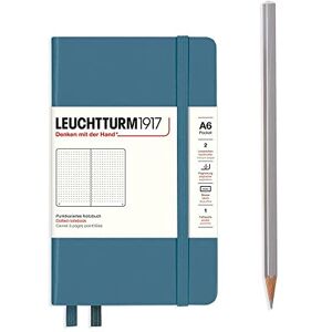 LEUCHTTURM1917 365630 Carnet Pocket (A6), Couverture rigide, 187 pages numérotées, Stone Blue, pointillé - Publicité LEUCHTTURM1917 365630 Carnet Pocket (A6), Couverture rigide, 187 pages numérotées, Stone Blue, pointillé - Publicité