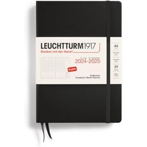 LEUCHTTURM1917 370724 Agenda semainier académique 2025, format A5, couverture rigide, 18 mois, ligné, noir, en anglais - Publicité LEUCHTTURM1917 370724 Agenda semainier académique 2025, format A5, couverture rigide, 18 mois, ligné, noir, en anglais - Publicité