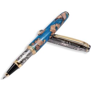 Grifos – Stylo Roller 'Terra Incognita' Personnalisable – Résine Turquoise, Bois Précieux et Argent Sterling Oxydé – Fabriqué en Italie - Publicité Grifos – Stylo Roller 'Terra Incognita' Personnalisable – Résine Turquoise, Bois Précieux et Argent Sterling Oxydé – Fabriqué en Italie - Publicité