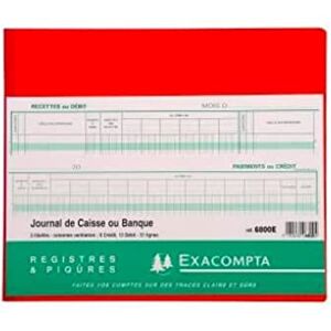 Exacompta Piqûre 27x32cm Journal de caisse ou banque 13 débit 6 crédit 31 lignes 80page - Publicité Exacompta Piqûre 27x32cm Journal de caisse ou banque 13 débit 6 crédit 31 lignes 80page - Publicité
