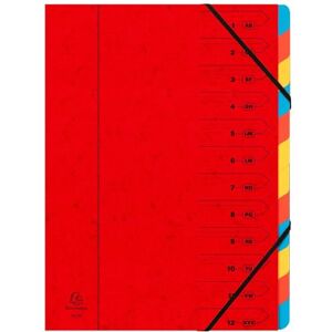 Exacompta Réf. 54125E Carton de 8 trieurs dos agrafé avec élastiques couverture imprimée en carte lustrée et intérieur en carte recyclée 12 compartiments dim 24,5x 32 cm pour A4 rouge - Publicité Exacompta Réf. 54125E Carton de 8 trieurs dos agrafé avec élastiques couverture imprimée en carte lustrée et intérieur en carte recyclée 12 compartiments dim 24,5x 32 cm pour A4 rouge - Publicité