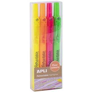 Apli 18932 – Lot de 4 surligneurs fluos rétractables à pointe biseautée Feutres couleurs fluos - Publicité Apli 18932 – Lot de 4 surligneurs fluos rétractables à pointe biseautée Feutres couleurs fluos - Publicité