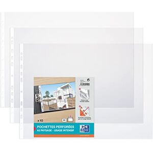 Oxford Sachet de 10 Pochettes Perforées A3 Paysage PVC Lisse Epaisseur 9/100ème Incolore - Publicité Oxford Sachet de 10 Pochettes Perforées A3 Paysage PVC Lisse Epaisseur 9/100ème Incolore - Publicité