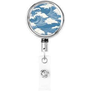 Woshuwo Enrouleur de badge rétractable en métal bleu avec motif vague de la Grande Vague pour infirmière, médecin, enseignant, bureau - Publicité Woshuwo Enrouleur de badge rétractable en métal bleu avec motif vague de la Grande Vague pour infirmière, médecin, enseignant, bureau - Publicité