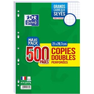 Oxford Lot de 500 Pages Copies Doubles Perforées A4 (21 x 29,7cm) 90g Grands Carreaux Seyès Maxi Pack - Publicité Oxford Lot de 500 Pages Copies Doubles Perforées A4 (21 x 29,7cm) 90g Grands Carreaux Seyès Maxi Pack - Publicité