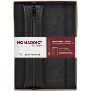 Clairefontaine 793468C Collection Nomaddict (ex Age Bag) Coffret Un Carnet Élastiqué Cousu My.Essential A5 192 Pages Lignées + Une Trousse Plate avec Élastique en Véritable Cuir d'Agneau Noir - Publicité Clairefontaine 793468C Collection Nomaddict (ex Age Bag) Coffret Un Carnet Élastiqué Cousu My.Essential A5 192 Pages Lignées + Une Trousse Plate avec Élastique en Véritable Cuir d'Agneau Noir - Publicité