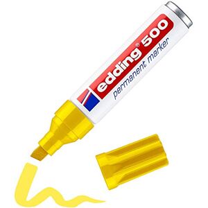 Edding 500 Marqueur permanent jaune 1 stylo pointe biseautée 2-7 mm sèche vite, résiste à l'eau et aux frottements pour carton, plastique, bois, métal, verre - Publicité Edding 500 Marqueur permanent jaune 1 stylo pointe biseautée 2-7 mm sèche vite, résiste à l'eau et aux frottements pour carton, plastique, bois, métal, verre - Publicité