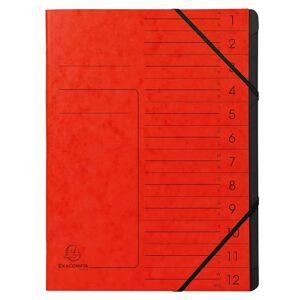 Exacompta Réf. 541205E Carton de 10 trieurs dos agrafé avec élastiques couverture imprimée en carte lustrée et intérieur en carte recyclée noire 12 compartiments 24,5x 32 cm A4 rouge - Publicité Exacompta Réf. 541205E Carton de 10 trieurs dos agrafé avec élastiques couverture imprimée en carte lustrée et intérieur en carte recyclée noire 12 compartiments 24,5x 32 cm A4 rouge - Publicité
