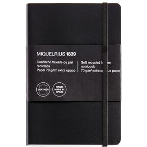 Miquelrius Carnet souple en cuir recyclé, Format 8º 104 x 150 mm, 300 Feuilles de 70 g/m², Papier extra opaque, Grille intérieure de 5 mm, Fermeture par élastique, Avec index, Couleur Noir - Publicité Miquelrius Carnet souple en cuir recyclé, Format 8º 104 x 150 mm, 300 Feuilles de 70 g/m², Papier extra opaque, Grille intérieure de 5 mm, Fermeture par élastique, Avec index, Couleur Noir - Publicité