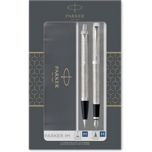 Parker IM Duo coffret-cadeau avec stylo bille et stylo plume Acier inoxydable avec attributs chromés recharge et cartouche d’encre bleue coffret-cadeau - Publicité Parker IM Duo coffret-cadeau avec stylo bille et stylo plume Acier inoxydable avec attributs chromés recharge et cartouche d’encre bleue coffret-cadeau - Publicité