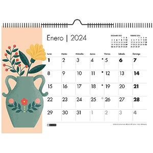 Miquelrius Calendrier mural 2024, Format A3: 420 x 296 mm, Avec espace pour marquer, Reliure spirale double, Espagnol, Pivoine Rose Design, Vases - Publicité Miquelrius Calendrier mural 2024, Format A3: 420 x 296 mm, Avec espace pour marquer, Reliure spirale double, Espagnol, Pivoine Rose Design, Vases - Publicité
