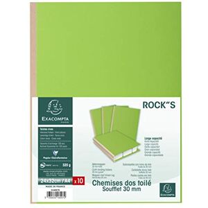 Exacompta Réf. 416007E Paquet de 10 chemises rigides à soufflet dos toilé ROCK''S 320 g/m² dos de 30 mm chemises certifiées PEFC™ dimensions 24 x 32cm pour documents format A4 couleur vert - Publicité Exacompta Réf. 416007E Paquet de 10 chemises rigides à soufflet dos toilé ROCK''S 320 g/m² dos de 30 mm chemises certifiées PEFC™ dimensions 24 x 32cm pour documents format A4 couleur vert - Publicité