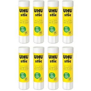 UHU Lot de 8 bâtons de colle, sans solvants, 8,2 g, avec capuchon - Publicité UHU Lot de 8 bâtons de colle, sans solvants, 8,2 g, avec capuchon - Publicité