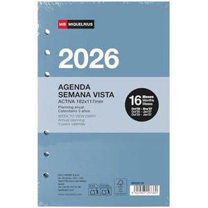 Miquelrius Recharge agenda semainier 2026, 16 mois, vue hebdomadaire, format A6+ (117 x 182 mm), rechange pour agenda 6 anneaux, espagnol EN-PT - Publicité Miquelrius Recharge agenda semainier 2026, 16 mois, vue hebdomadaire, format A6+ (117 x 182 mm), rechange pour agenda 6 anneaux, espagnol EN-PT - Publicité