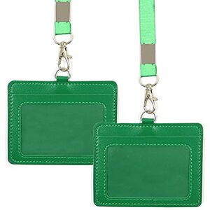 Haohai 2 porte-badge double face en cuir synthétique de 10,4 x 8,4 cm avec cordon tour de cou Porte-badge horizontal en cuir véritable pour l'école, le bureau (Green) - Publicité Haohai 2 porte-badge double face en cuir synthétique de 10,4 x 8,4 cm avec cordon tour de cou Porte-badge horizontal en cuir véritable pour l'école, le bureau (Green) - Publicité