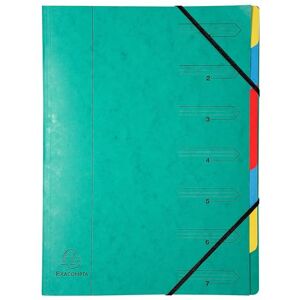 Exacompta Réf. 54073E Carton de 12 trieurs dos agrafé avec élastiques couverture imprimée en carte lustrée et intérieur en carte recyclée 7 compartiments dim 24,5 x 32 cm pour A4 vert - Publicité Exacompta Réf. 54073E Carton de 12 trieurs dos agrafé avec élastiques couverture imprimée en carte lustrée et intérieur en carte recyclée 7 compartiments dim 24,5 x 32 cm pour A4 vert - Publicité
