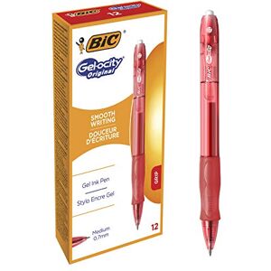 BIC Gel-ocity Stylos Gel Rétractables et Rechargeables Pointe Moyenne (0,7 mm) Rouge, Boîte de 12 - Publicité BIC Gel-ocity Stylos Gel Rétractables et Rechargeables Pointe Moyenne (0,7 mm) Rouge, Boîte de 12 - Publicité