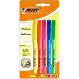 BIC Highlighter Surligneurs Pointe Biseautée, Pointe Fine, Couleurs Fluo Assorties, Blister de 5 surligneurs - Publicité BIC Highlighter Surligneurs Pointe Biseautée, Pointe Fine, Couleurs Fluo Assorties, Blister de 5 surligneurs - Publicité