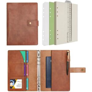Wonderpool Carnet de notes rechargeable en cuir Papier à pois intérieur en cuir véritable pour le travail de voyage et l'organisateur (Café, A5) - Publicité Wonderpool Carnet de notes rechargeable en cuir Papier à pois intérieur en cuir véritable pour le travail de voyage et l'organisateur (Café, A5) - Publicité