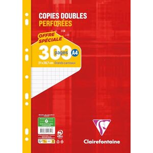 Clairefontaine 14711C Un Paquet de Copies Doubles Perforées sous Film A4 21x29,7 cm 300 Pages Grands Carreaux Papier Blanc 90 g - Publicité Clairefontaine 14711C Un Paquet de Copies Doubles Perforées sous Film A4 21x29,7 cm 300 Pages Grands Carreaux Papier Blanc 90 g - Publicité