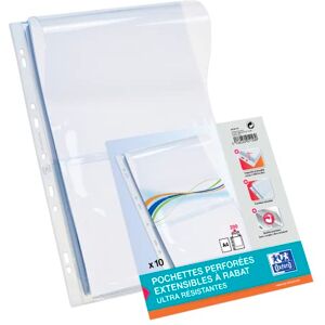 Oxford Sachet de 10 Pochettes perforées A4 avec Rabat en PVC Transparent - Publicité Oxford Sachet de 10 Pochettes perforées A4 avec Rabat en PVC Transparent - Publicité