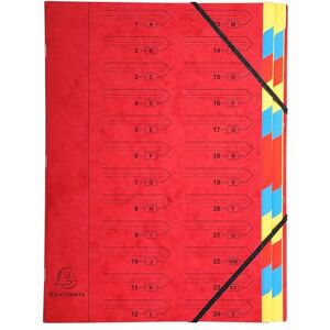 Exacompta Réf. 54245E Carton de 8 trieurs dos agrafé avec élastiques couverture imprimée en carte lustrée et intérieur en carte recyclée 24 compartiments dim 24,5x 32 cm pour A4 rouge - Publicité Exacompta Réf. 54245E Carton de 8 trieurs dos agrafé avec élastiques couverture imprimée en carte lustrée et intérieur en carte recyclée 24 compartiments dim 24,5x 32 cm pour A4 rouge - Publicité