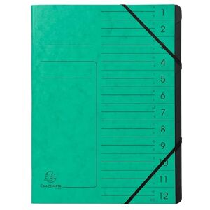 Exacompta Réf. 541203E Carton de 10 trieurs dos agrafé avec élastiques couverture imprimée en carte lustrée et intérieur en carte recyclée noire 12 compartiments 24,5x 32 cm A4 vert - Publicité Exacompta Réf. 541203E Carton de 10 trieurs dos agrafé avec élastiques couverture imprimée en carte lustrée et intérieur en carte recyclée noire 12 compartiments 24,5x 32 cm A4 vert - Publicité